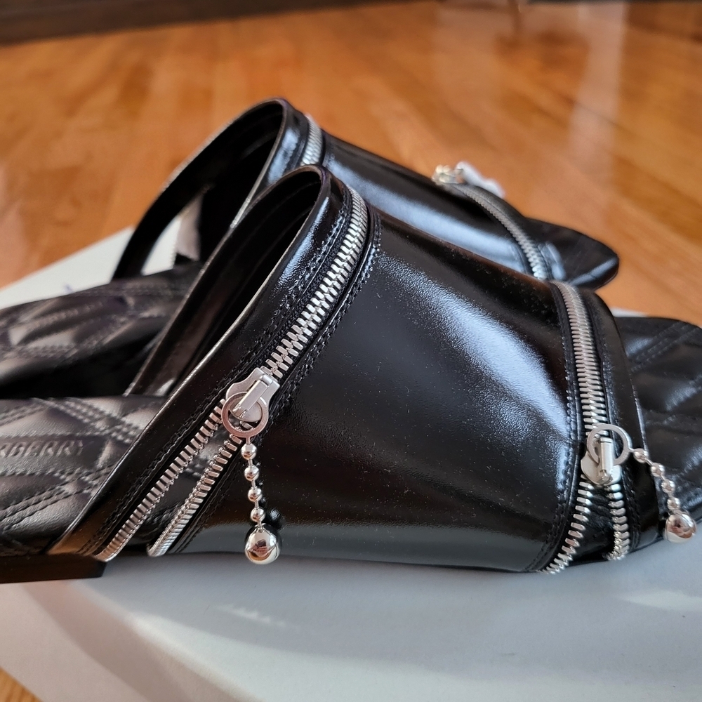 Burberry Black Sandals with Silver Zipper Detail - Picture 8 of 14